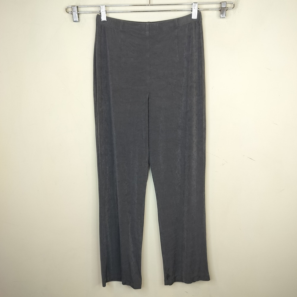 Chicos Travelers Pants 1 Medium Slinky Knit Straight Leg Minimalist Gray